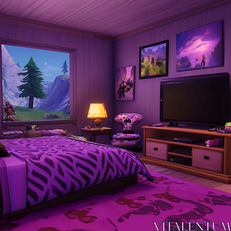 AI ART Aesthetic Purple Bedroom with Landscape View