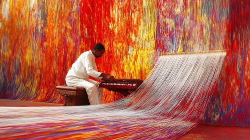 Colorful Art Installation with Flowing Strings