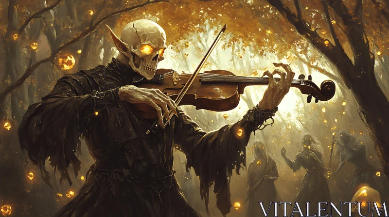 AI ART Skeleton Musician in Haunted Woods