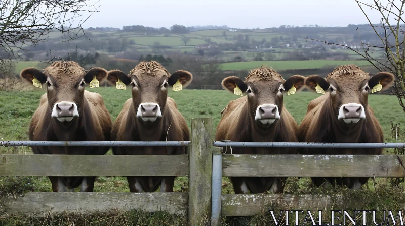 Four Cows Behind Fence AI Image