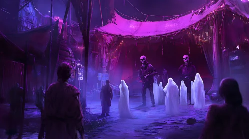 Magenta Spectacle: Ghosts and Skeletons Unite