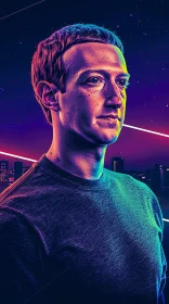 Mark Zuckerberg Neon Portrait