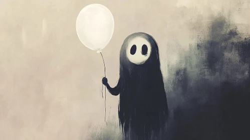 Monochromatic Mood: Dark Figure and Balloon