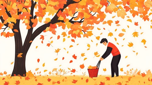 Raking Leaves in Autumn