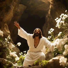 Man in White Robes Among Flowers