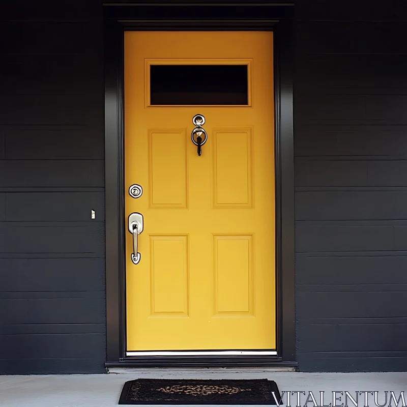 Vibrant Yellow Door on Gray House AI Image