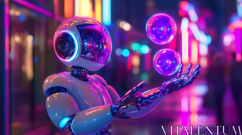 Neon Robot with Luminous Spheres AI Image