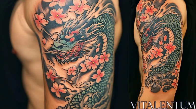 AI ART Intricate Dragon Tattoo with Cherry Blossoms