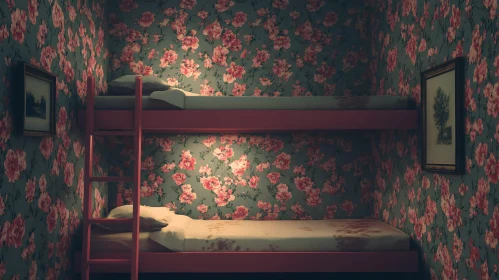 Charming Floral Wallpaper Bunk Bed Setting