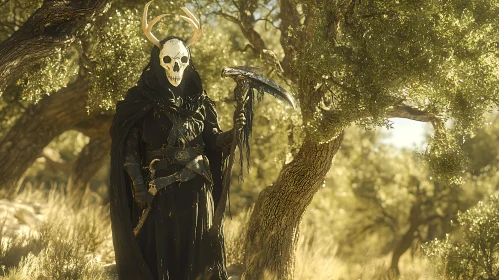 Antlered Reaper in Sunlit Forest