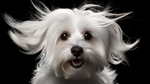 Playful White Dog on Black Background: Digital Airbrushing Art