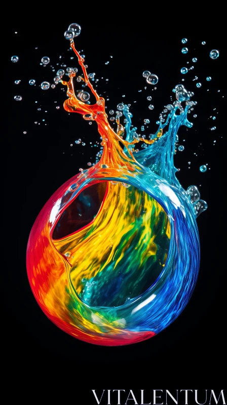 Rainbow Color Splash on Black Background: Abstract Art AI Image