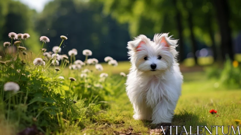 White Terrier Dog in Enchanting Symbolic Landscape AI Image