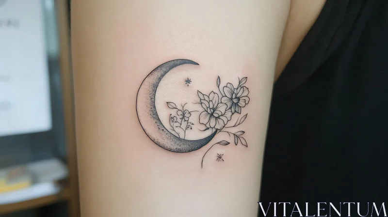 Serene Moon and Blooms Tattoo AI Image