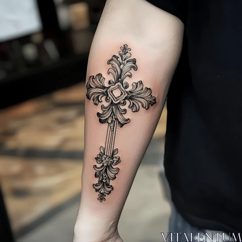 AI ART Elegant Forearm Cross Tattoo