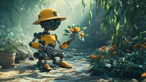 Mechanical Gardener with Orange Blooms