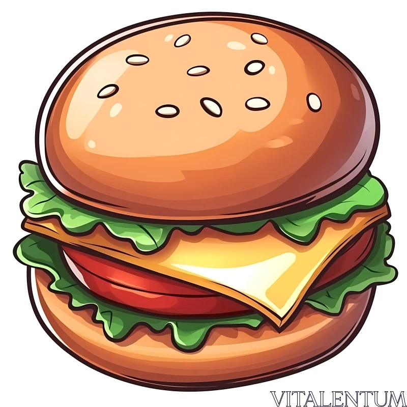 Appetizing Burger Art with Cheese and Sesame Bun AI Image