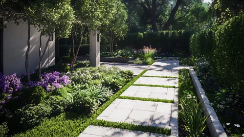 Lush Garden View with Stone Pathway