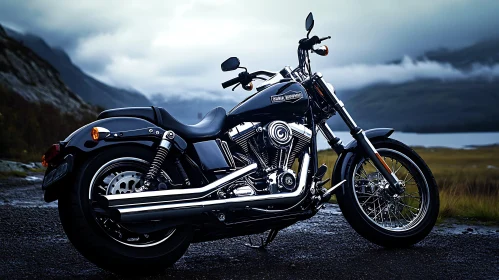 Classic Motorcycle by the Lake