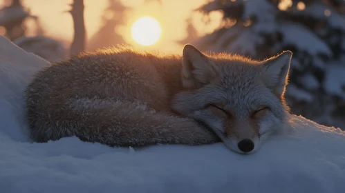 Restful Fox in Winter Landscape