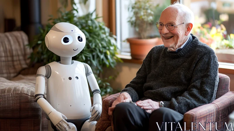 Robot and Senior Citizen Friendship AI Image