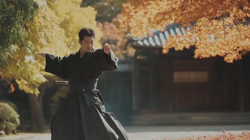 Samurai in Autumn Garden