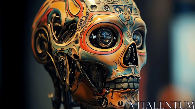 Futuristic Cyborg Skull with Colorful Patterns AI Image