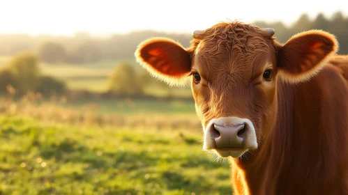 Brown Cow in a Sunny Meadow