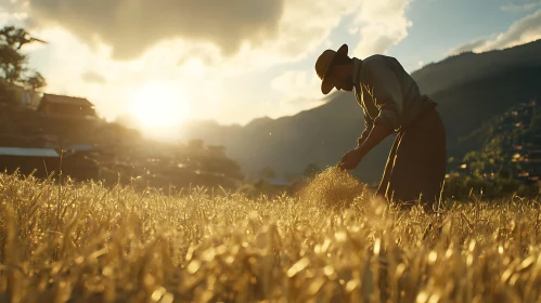 Wheat Field Harvest at Dusk