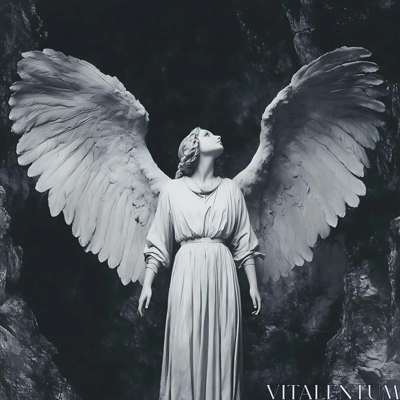 Angel Sculpture in Monochrome AI Image