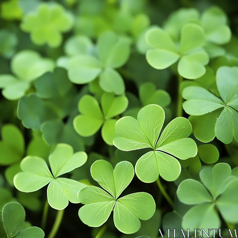 Detailed View of Green Shamrock Leaves AI Image