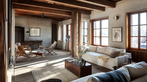 Sunlit Rustic Home Interior View