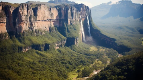 Captivating Aerial View of a Majestic Waterfall in the Heart of Nature