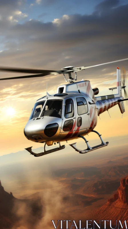 Captivating Silver Helicopter in Flight - Stunning Digital Art AI Image