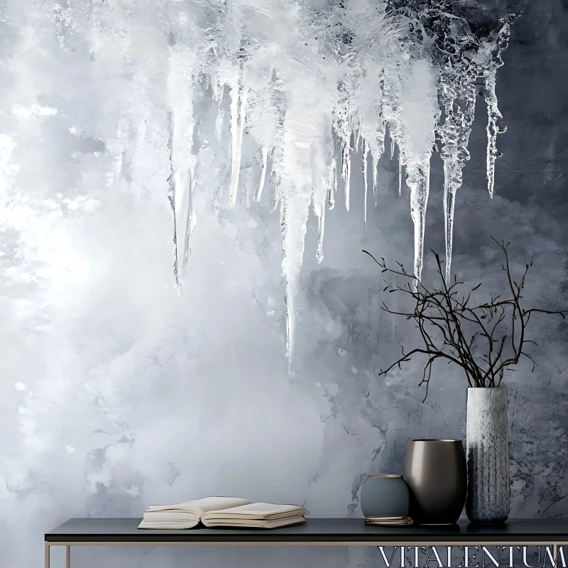 Winter Interior Scene with Vases and Book AI Image