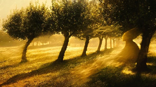 Sunlit Trees and Shadows in the Field