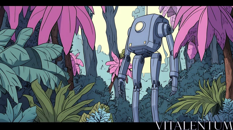 AI ART Stylized Robot Amidst Jungle Plants