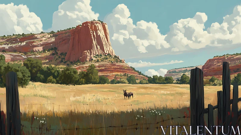 AI ART Pastoral Mountain View with Wildlife