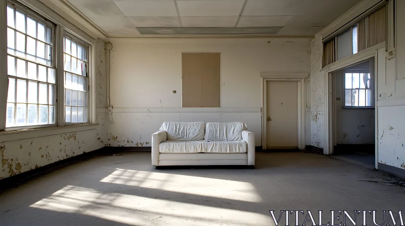 Decaying Interior with White Sofa AI Image