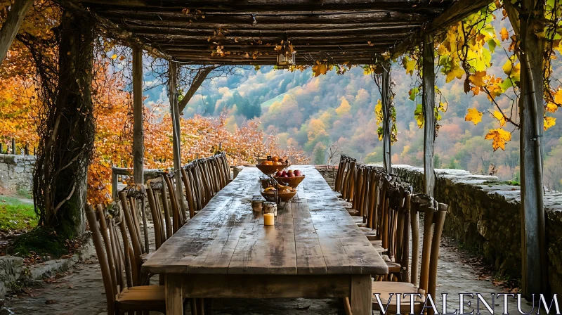 Outdoor Dining in Autumn Scenery AI Image