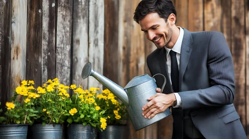 Business Man Gardening