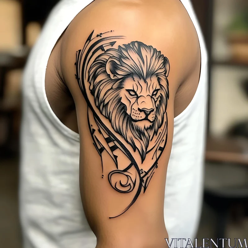 Ornamental Lion Tattoo on Shoulder AI Image