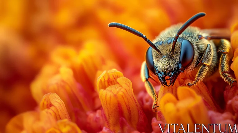 Close-up of Bee on Flower AI Image