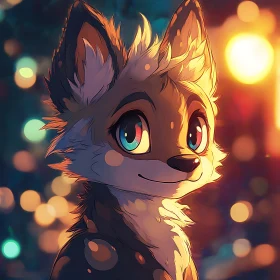 Cartoon Fox with Bokeh Lights