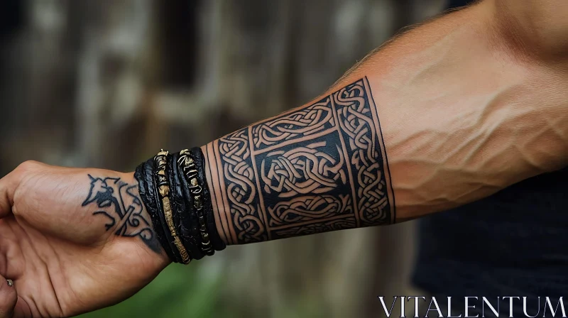 Detailed Celtic Arm Tattoo Close-Up AI Image