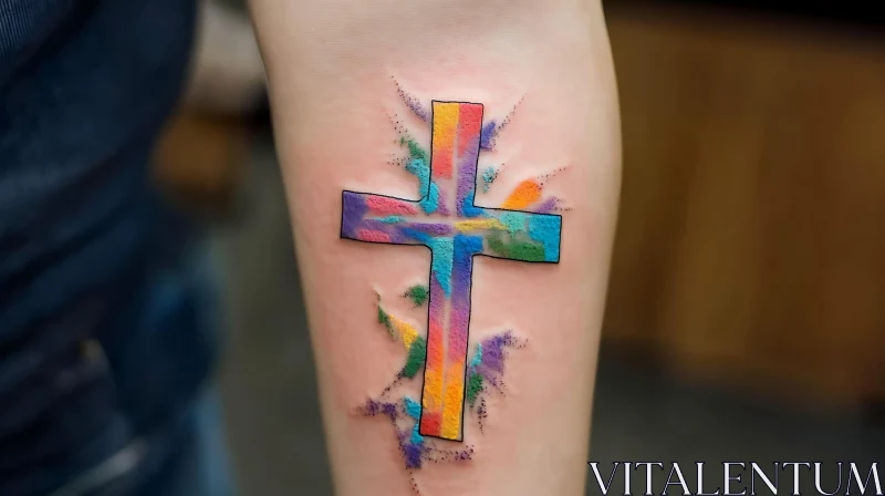 Vibrant Cross Tattoo Design AI Image