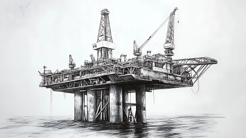 Offshore Platform Monochrome Sketch