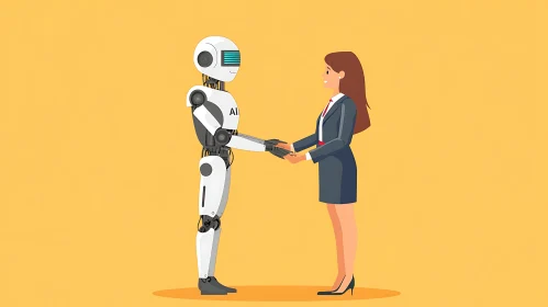 Future Partnership: Woman and Robot Handshake