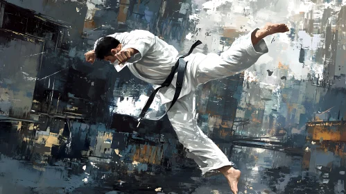 Karate Master in Action Painting