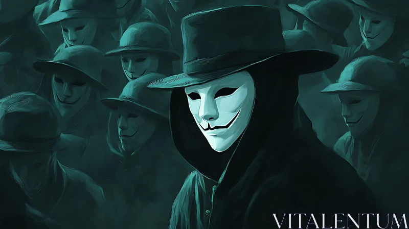 Anonymous Crowd: A Sea of Masks and Hats AI Image